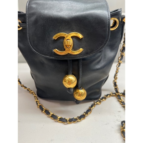 Vintage Chanel Black Leather Gold Chain Bucket Crossbody Bag - Picture 1 of 16